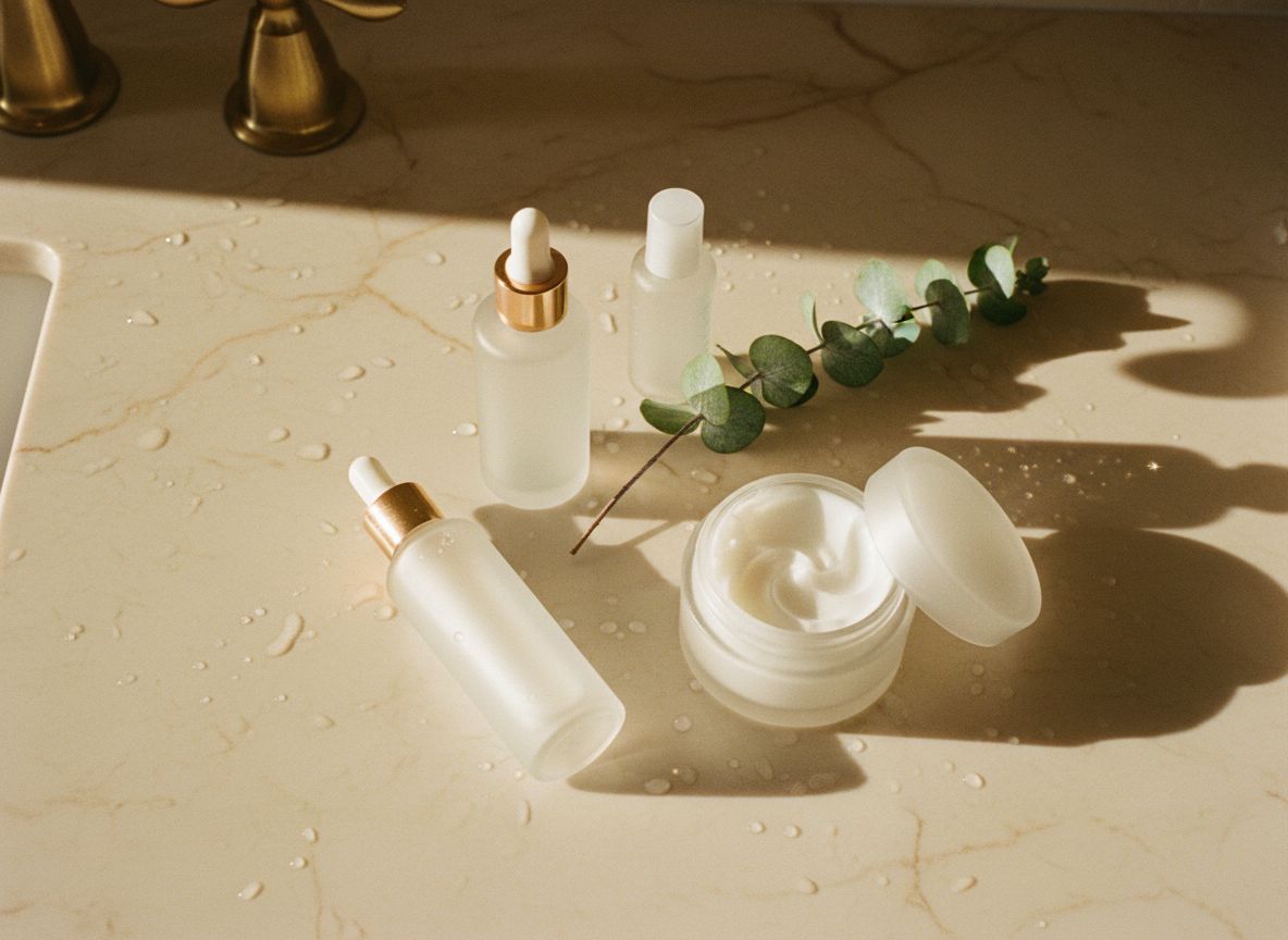 Skincare-routine met serums en verzorgingsproducten